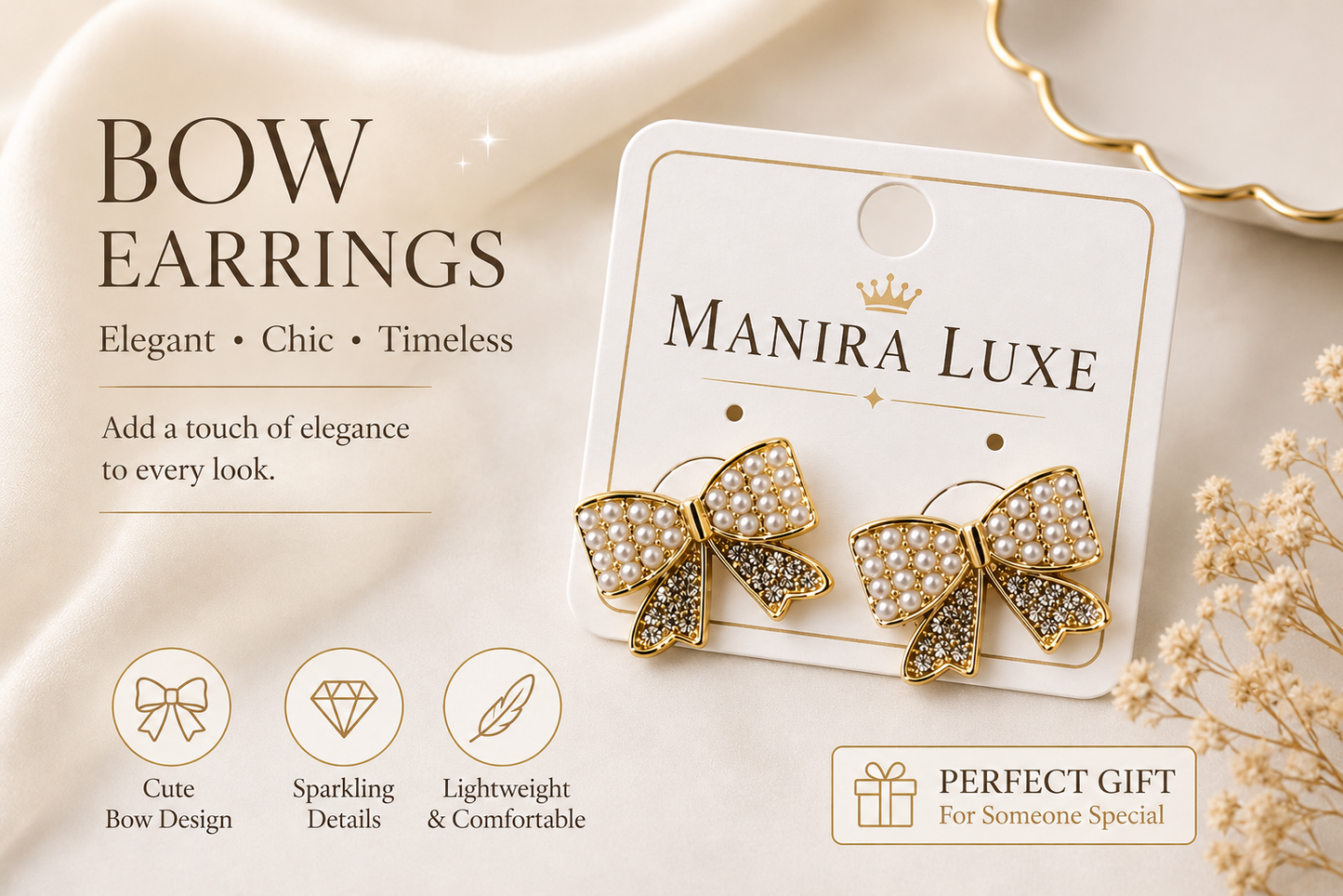 Elegant pearl bow earrings