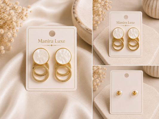 Midnight Marble Gold Drop Earrings White