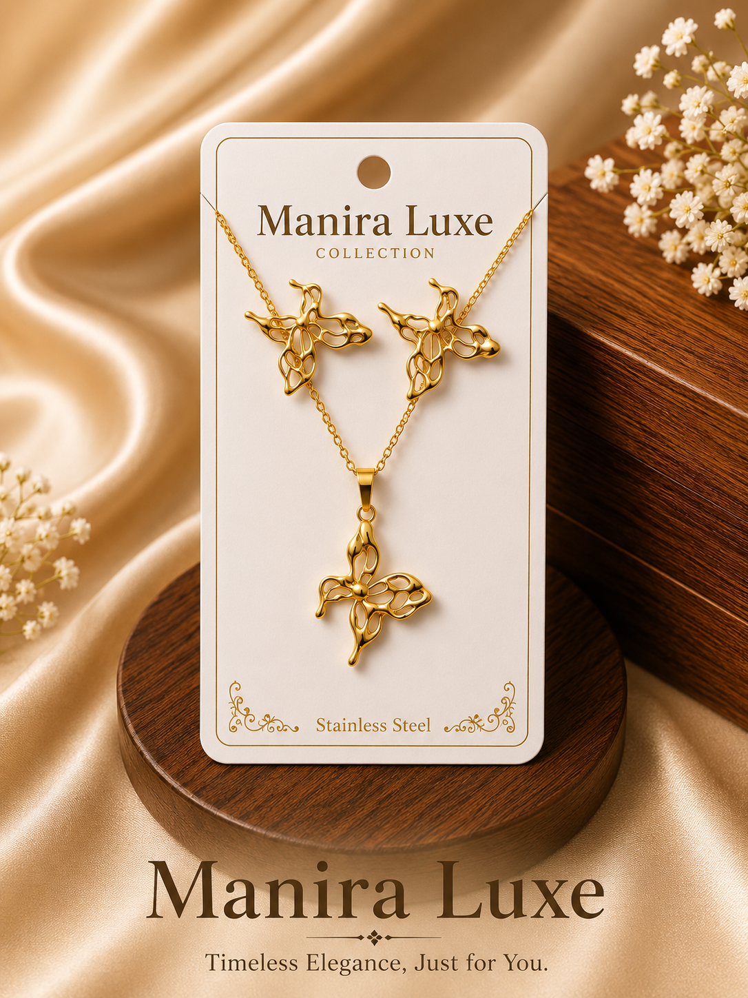 Butterfly pendant and earrings