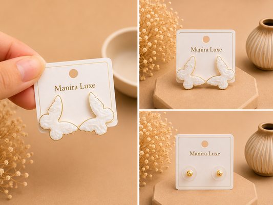 White butterfly studs