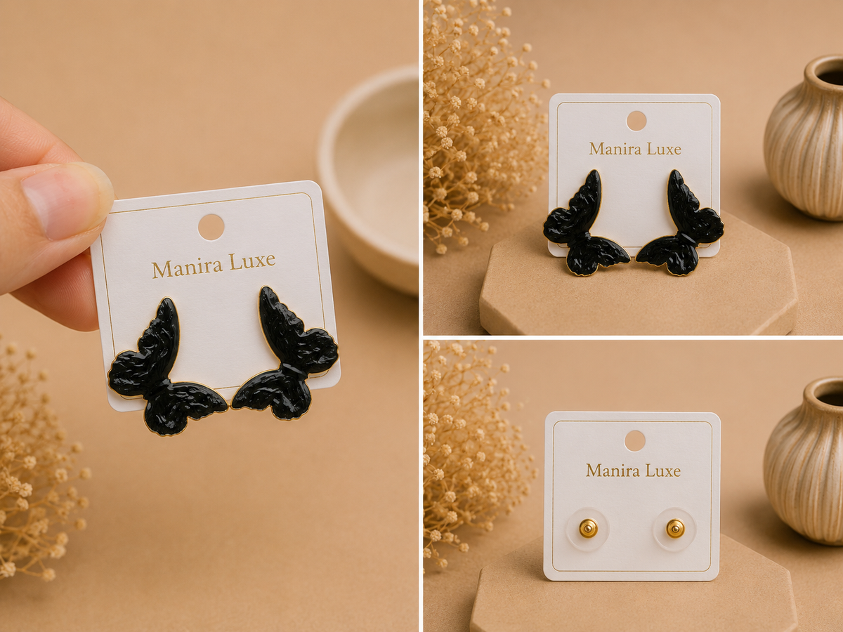 Black butterfly studs