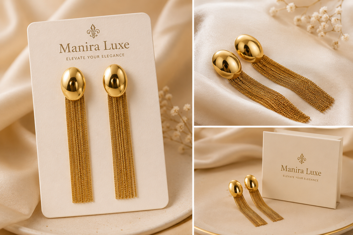 Gold Tassel Statement Earrings