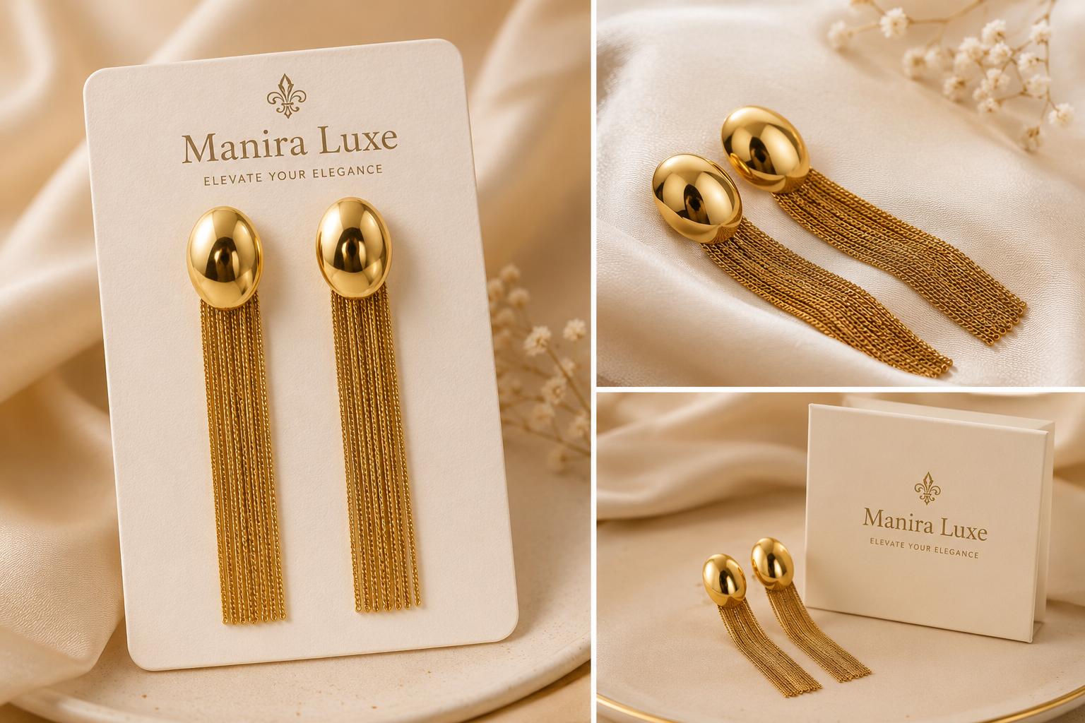 Gold Tassel Statement Earrings