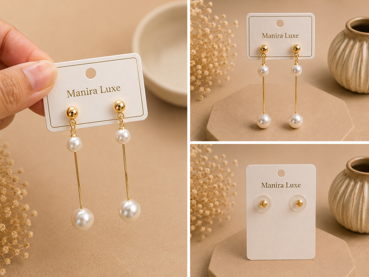 Gold Pearl Drop Earrings