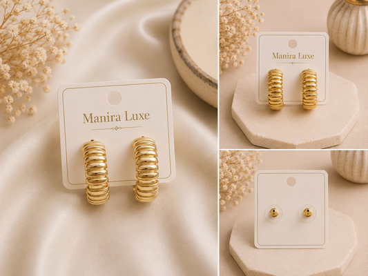 Gold Ribbed Hoop Earrings