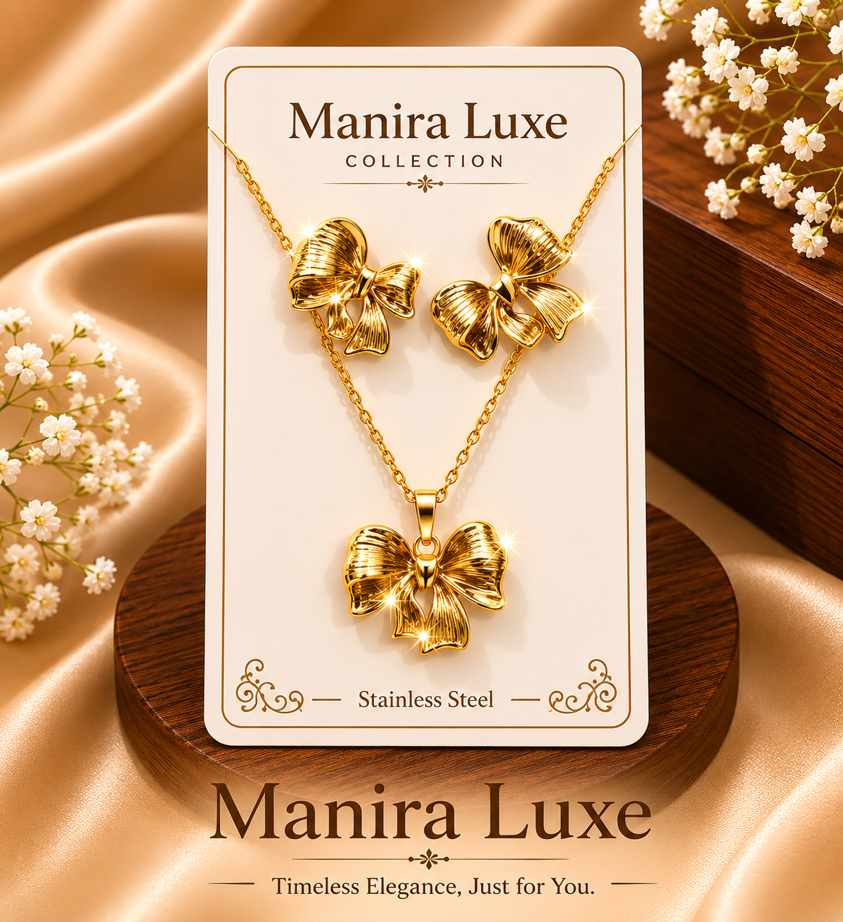 Bow style pendant and earrings