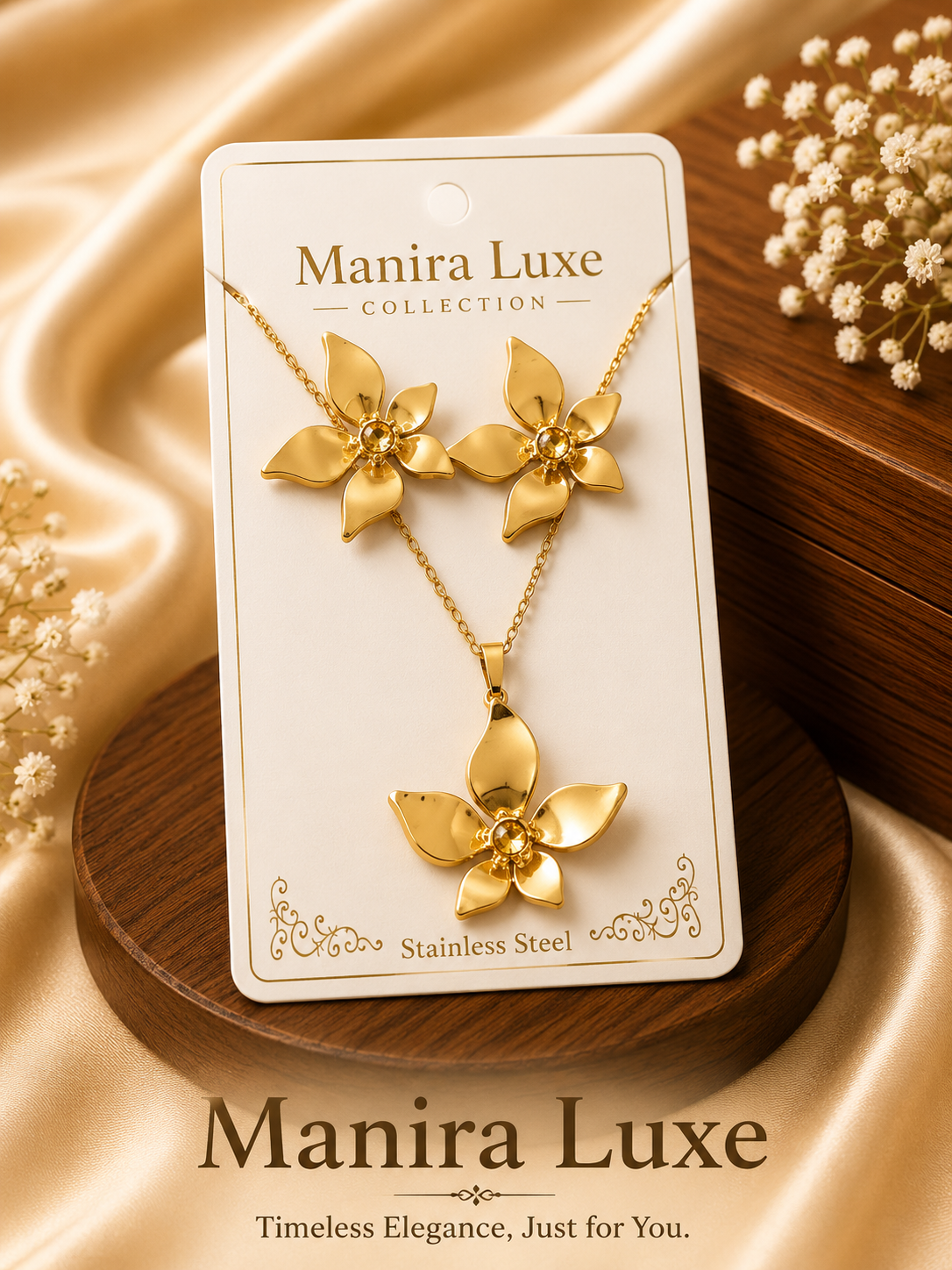 Flower pendant and earrings