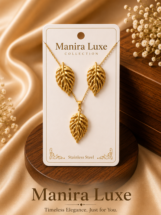 Leaf pendant and earrings