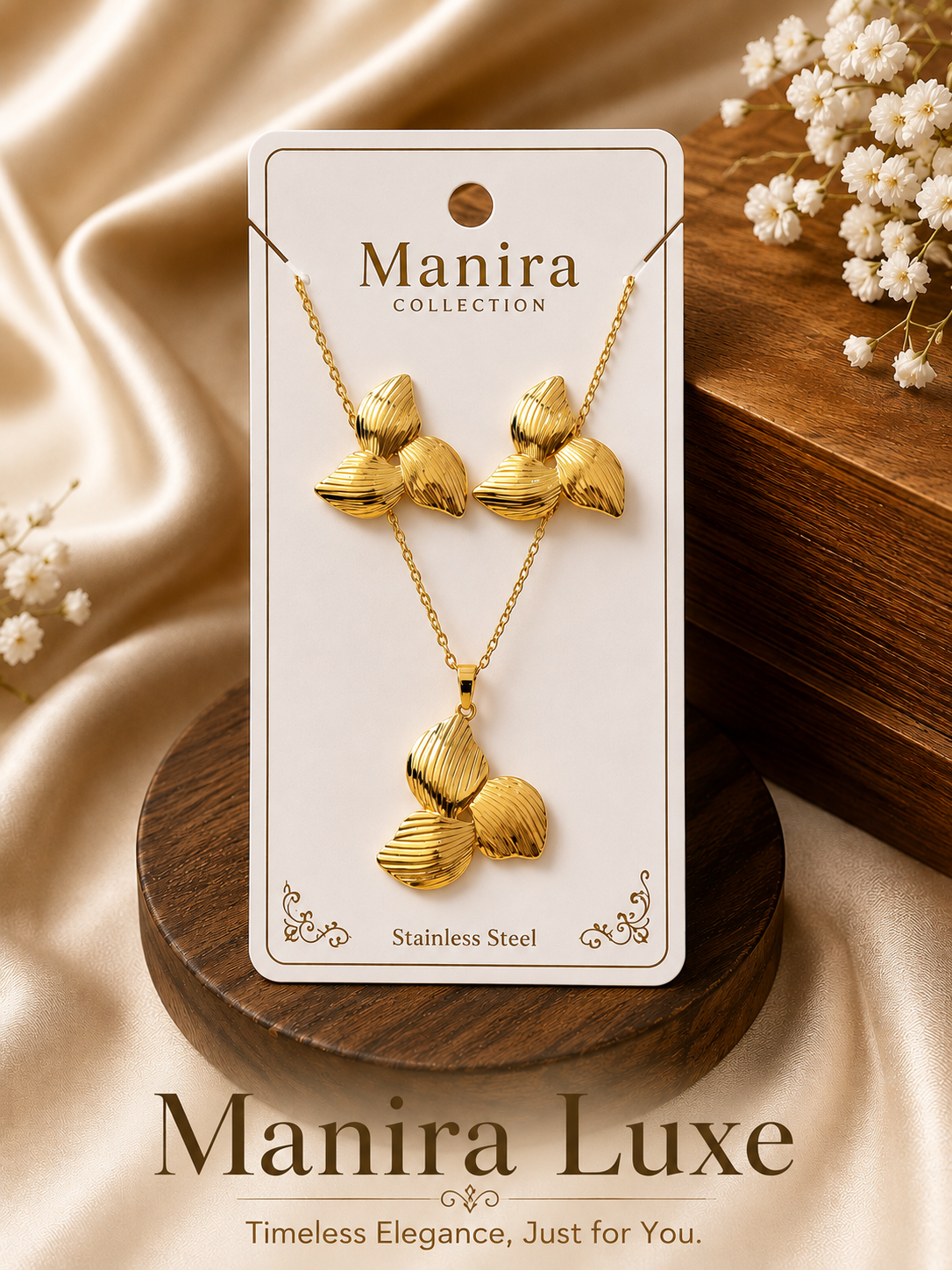 Leaf pendant and earrings