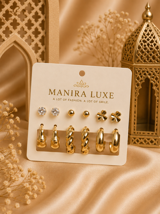 6-Pair Mixed Design Earrings Combo