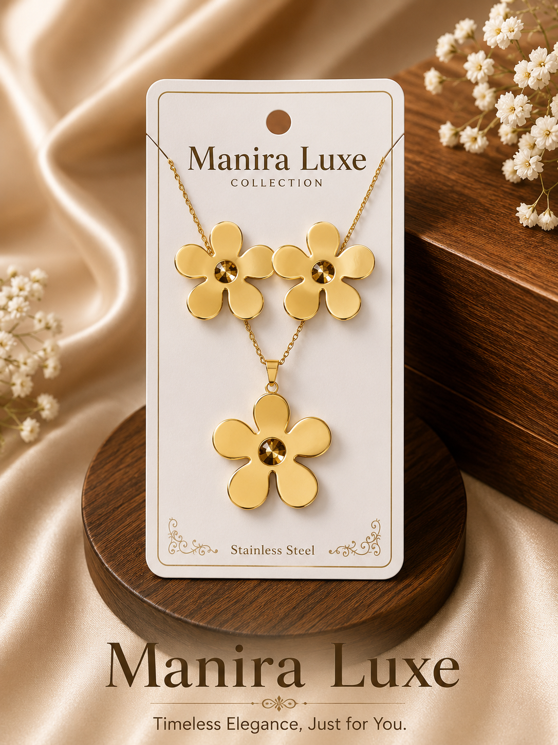 Flower pendant and earrings