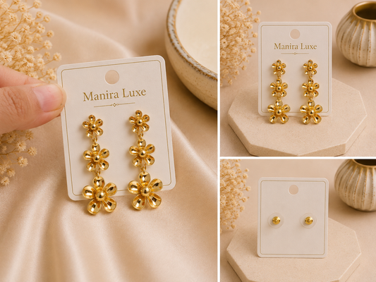 Gold Floral Drop Earrings